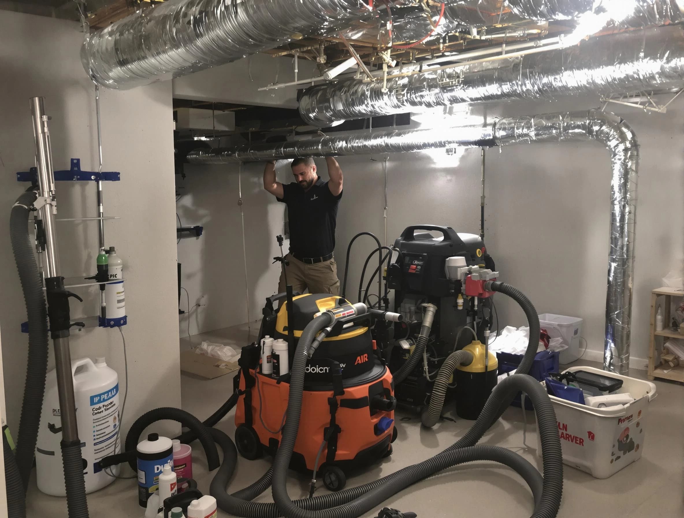 Meadowbrook Air Duct Cleaning specialist performing professional mold removal from air ducts using safety equipment in Meadowbrook